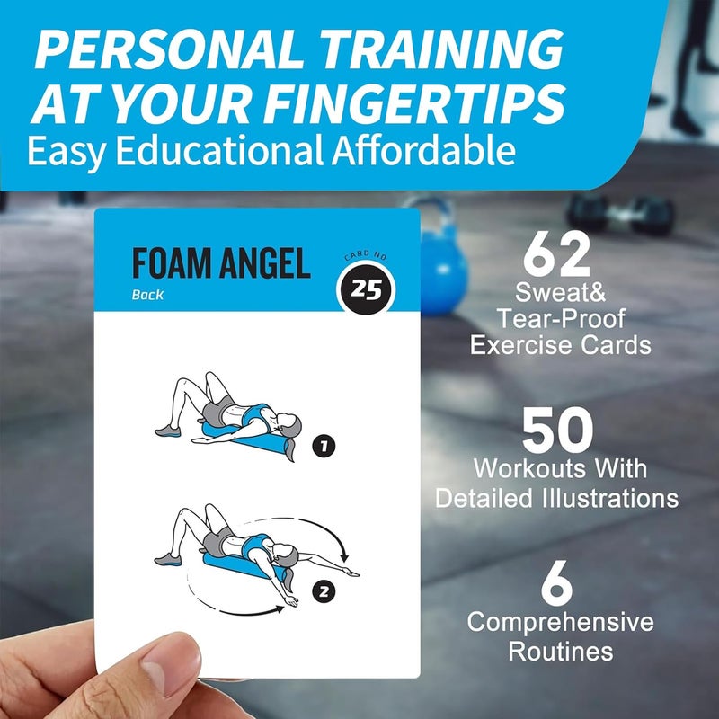 ELAORY Foam Roller Workout Cards, 62 Exercises Cards Deck Large Size 5" x 3.5" Fitness Cards for Women & Men, Beginner Fitness Guide to Training Exercises at Home or Gym - Image 4